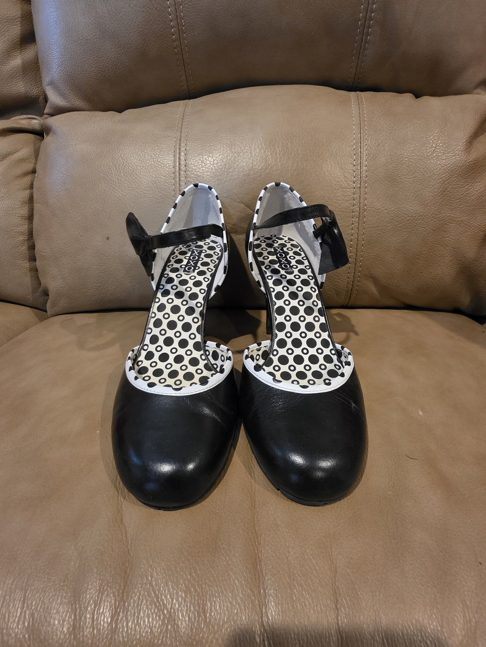XOXO Black Mary Jane Heels with Polka Dot Insole